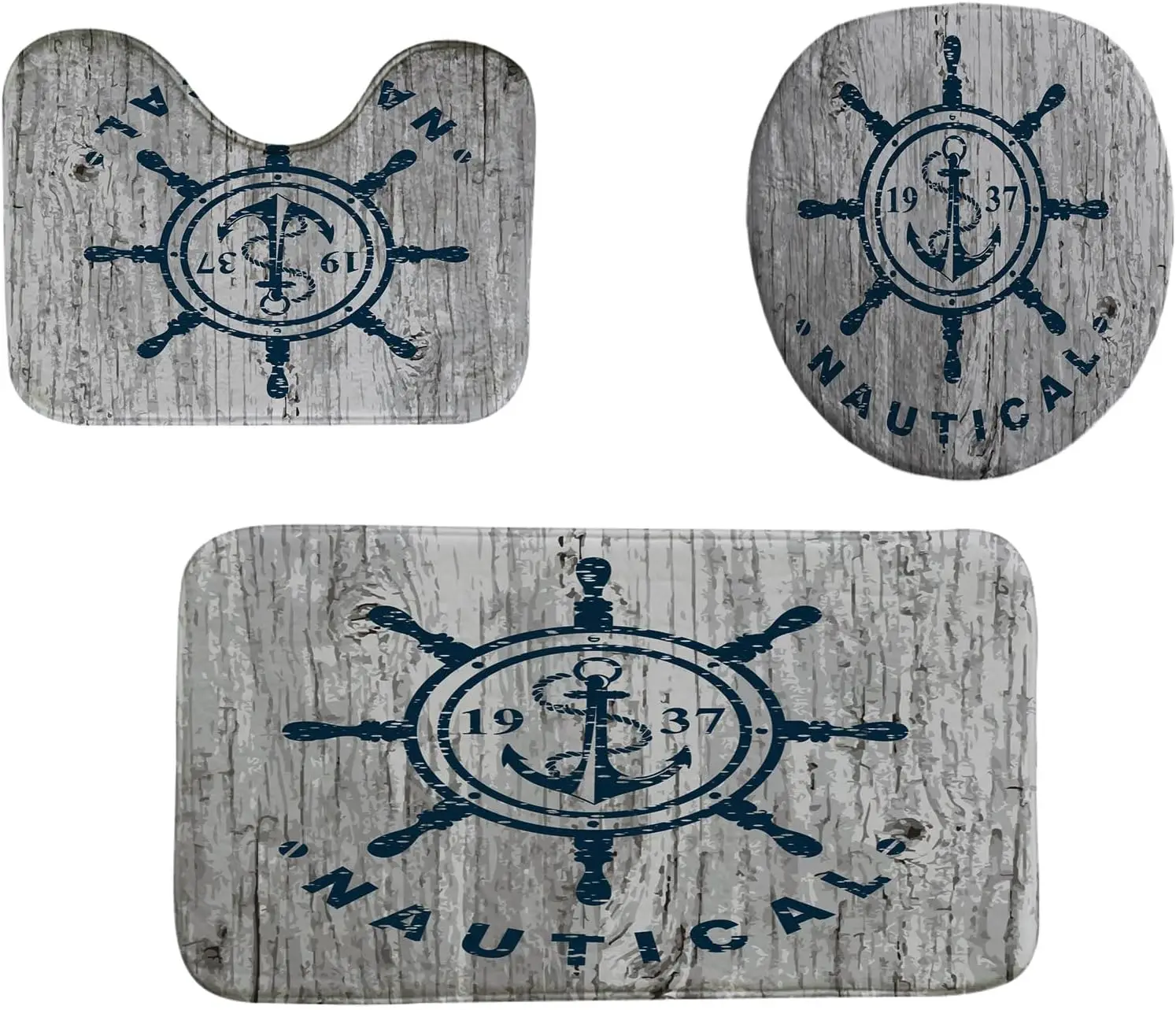 

3 шт., набор ковриков для ванной с морской футболкой и принтом, мягкий нескользящий коврик с морским значком, толстый впитывающий напольный коврик для душа и ванны