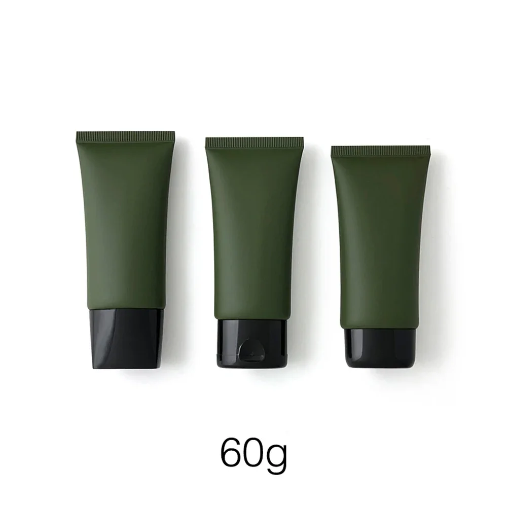 60ml 리필 가능 스킨케어 크림 로션 스퀴즈 병 60g 빈 리필 가능 화장품 용기 매트 그린 플라스틱 플랫 소프트 튜브