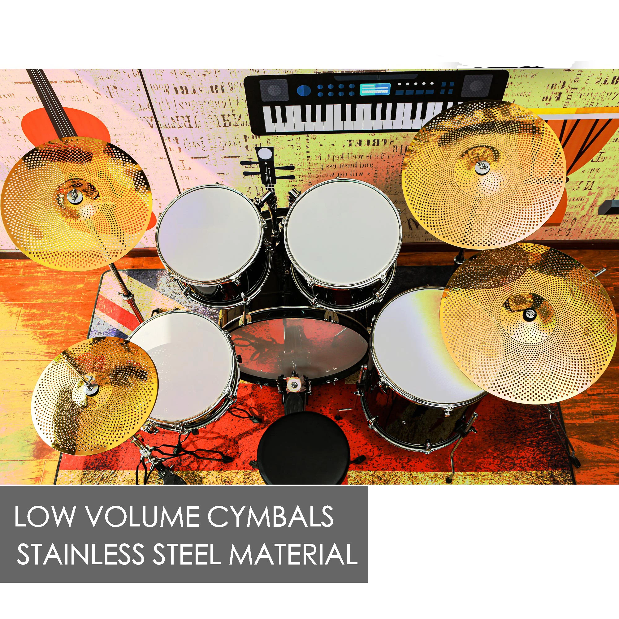 Low Volume Cymbal Pack, Quiet Cymbal Set 14''/16''/18''/20'' (5 Pcs) | FREE Cymbal Bag included