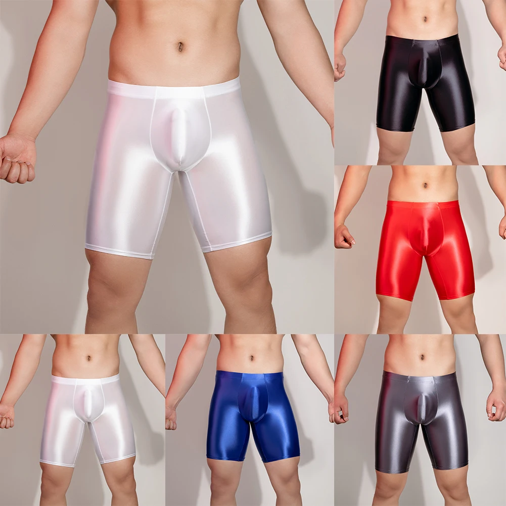 Men Sexy Sports Gym Shorts Oily Shiny Glossy Fashion Leggings Comfortable Briefs Soft Sleep Tight Fitting StretchUnderwear