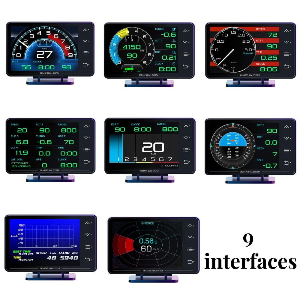 XS HUD Gauge Car Multi-function OBD+GPS Instrument Water Temperature Turbocharged Oil Pressure Oil Temperature Head-up Display
