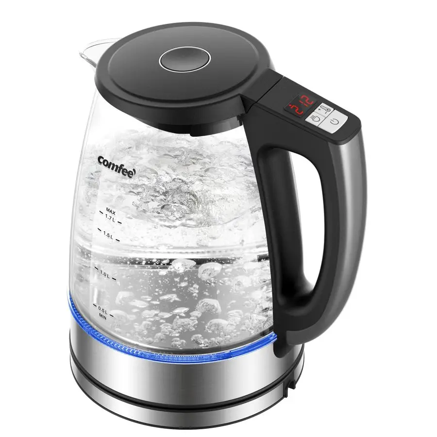 

Стеклянный чайник и чайник объемом 1,7 л, водонагреватель, электрический чайник с контролем температуры, 6 предустановками, 2 часа, сохраняет тепло, быстрый нагрев, 3