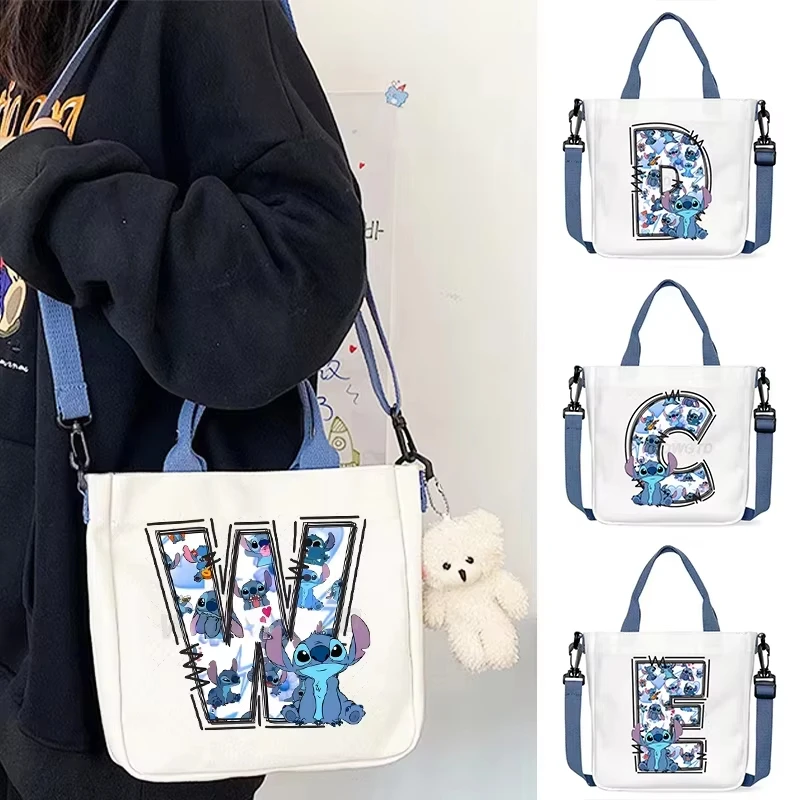 

Disney Aesthetics Stitch Graphics Alphabet Canvas Shoulder Bag Cartoon Stitch Women Crossbody Bag Female Reusable Handbags Gift