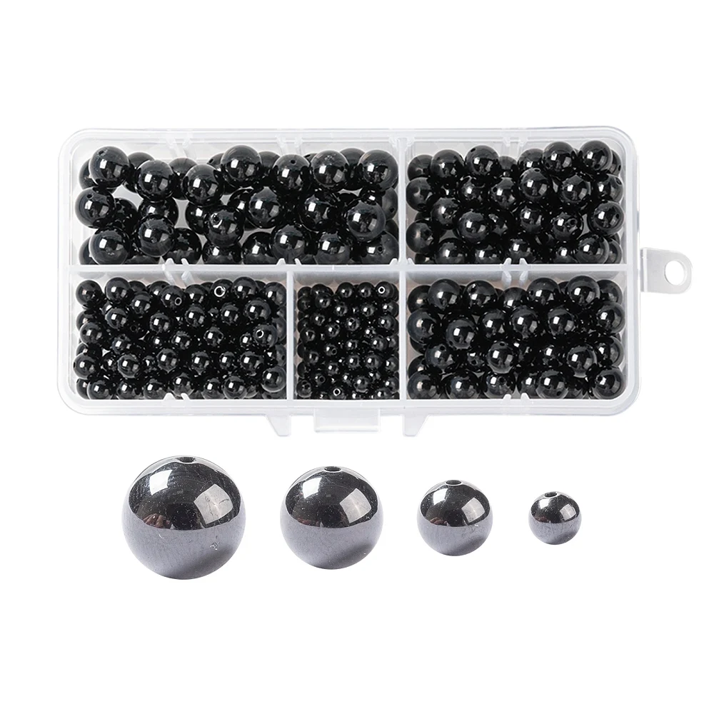 340Pcs Natural Black Tourmaline Round Beads, 4 Sizes 4mm 6mm 8mm 10mm for DIY Necklace Bracelet Earring Jewelry Making
