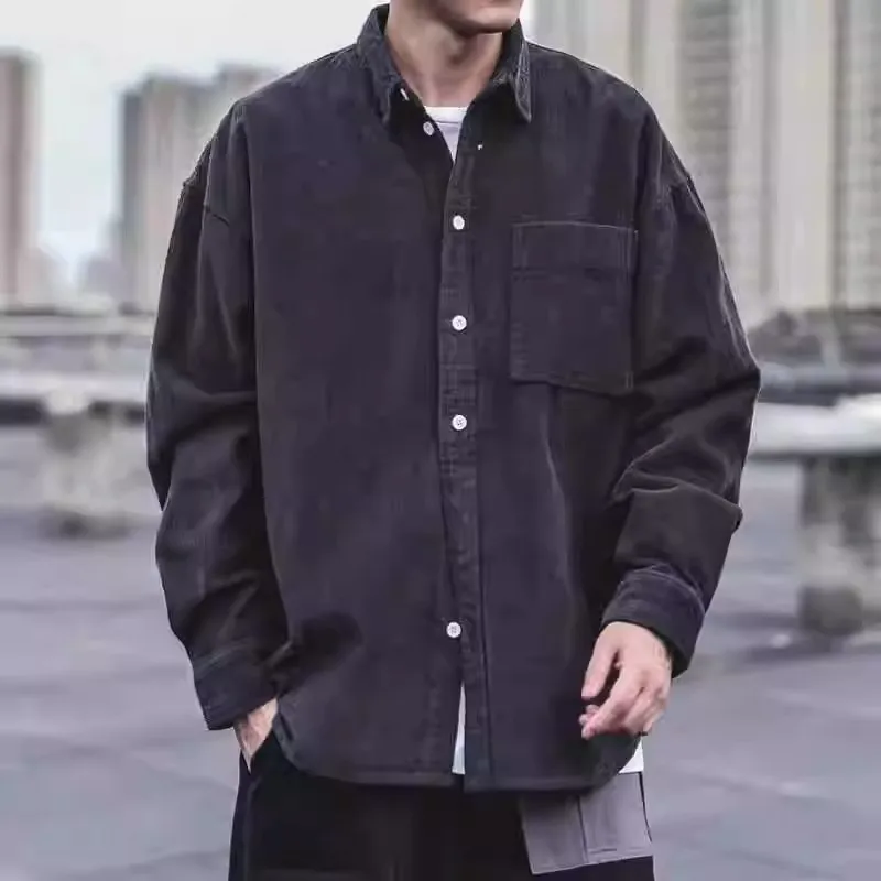 

Corduroy Long Sve irt Men's Casual Loose Wear Resistant Work irt Youth Faion Winter Thiened Color irt
