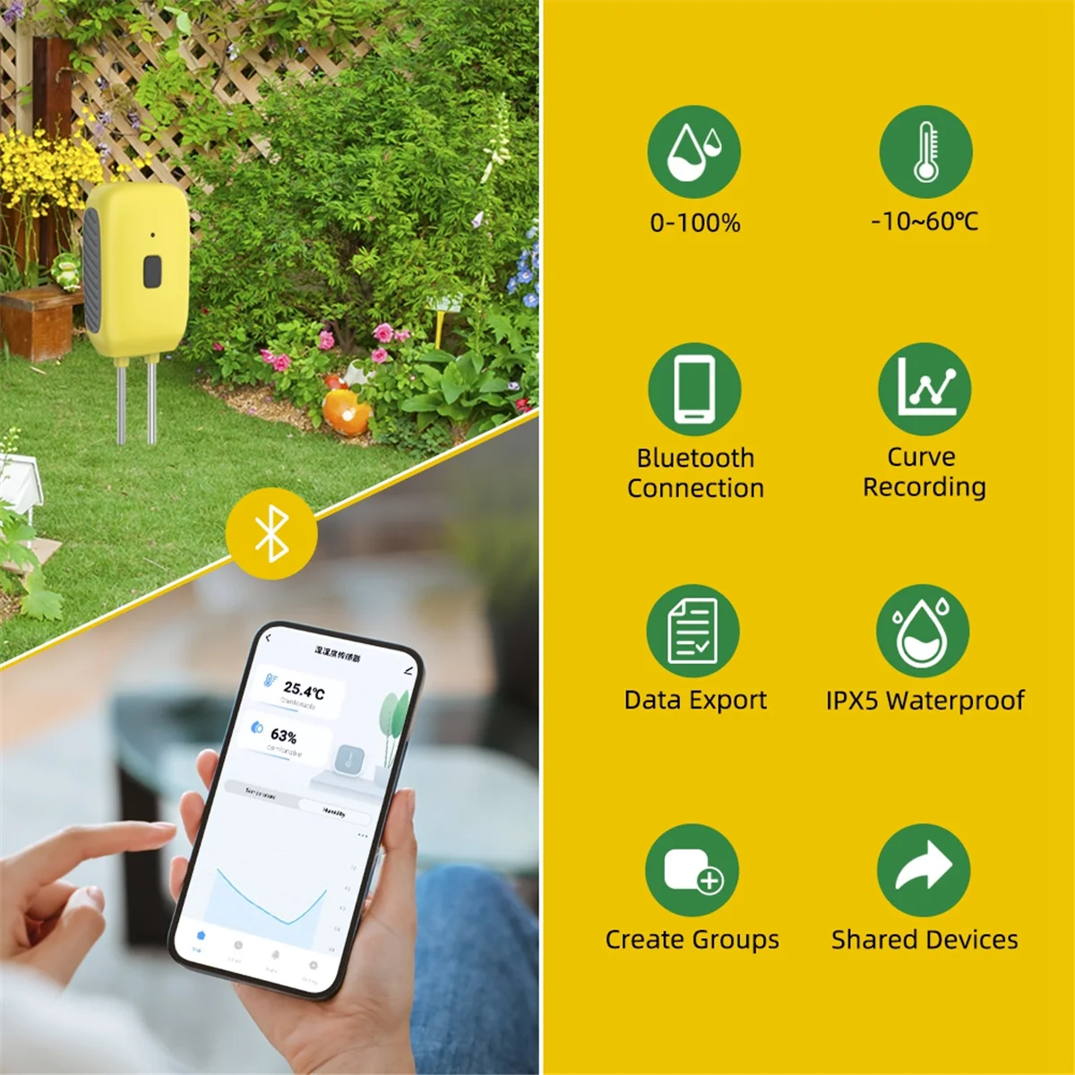 

ABIS-Bluetooth Soil Tester Temperature Humidity Test Meter Potted Plant Moisture Measuring Instrument APP Control