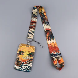 Japanese Waves Credential Holder Art Dragon Lanyards for Keys Neck Strap ID Card Gym Phone Straps Key Chain Keyrings Accessories