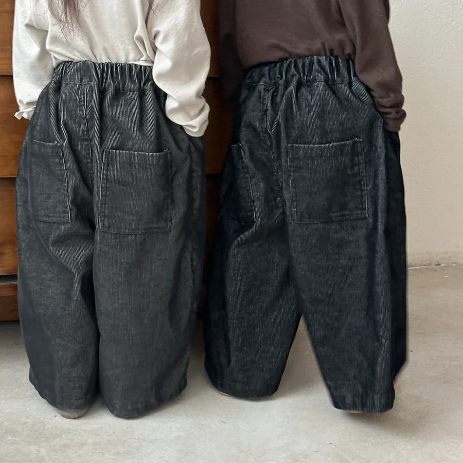 

Autumn Childrens Straight Pants 1-7Y Simple Elastic Waist Boys Jeans Korean Loose Baby Kids Trousers Girls Wide Leg Pants