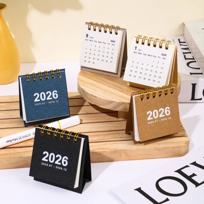 2026English Desk Calendar 2025.7-2026.12 Vintage Mini Small Calendar Desktop Decoration Student Portable Coil Calendar Plan Book