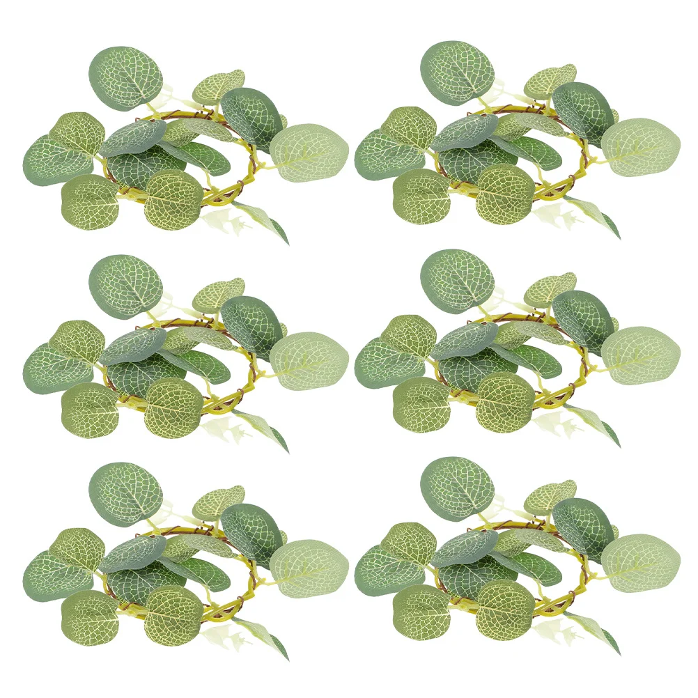 

6Pcs Artificial Leaf Wreath Spring Easter Decor Centerpiece Table Decoration Garland for Pillar Candles Wedding Rustic