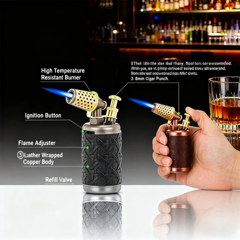 

New Premium JOBON Strong Gun Lighter - Multi-function Windproof Blue Flame, One-touch Lock Fire, Retro Design Cigar Tool