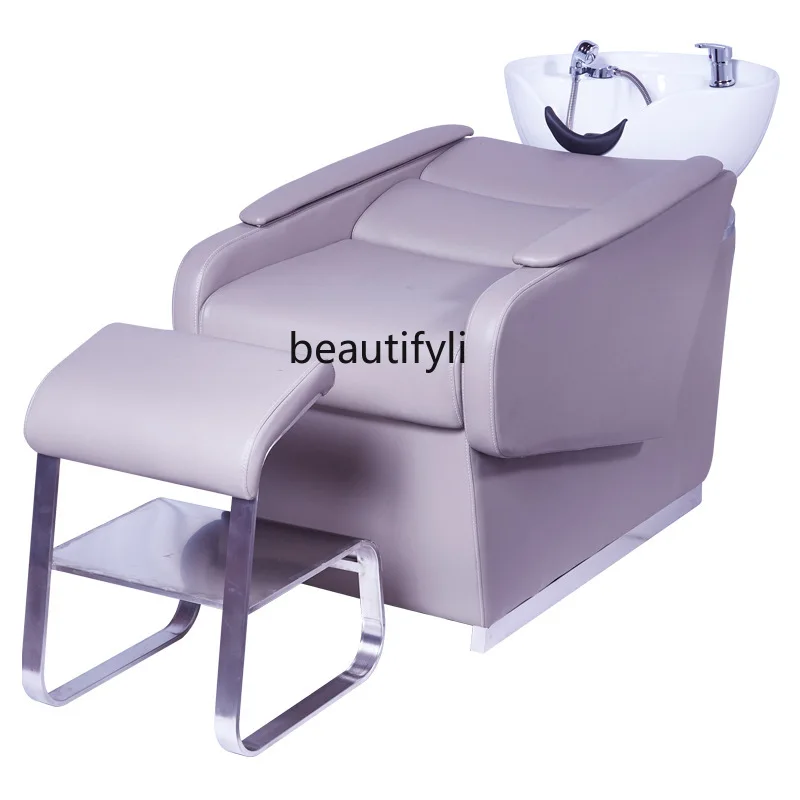 Hair treatment shampoo bed Barber shop Multifunctional flush bed Half lying ceramic basin Shampoo chair with pedals