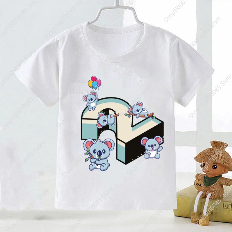 Kids Koala Birthday Number T-shirt Girl Cute Animal Party Tops Children's Fashion T-shirts Boys and Girls Birthday Gift Shirt