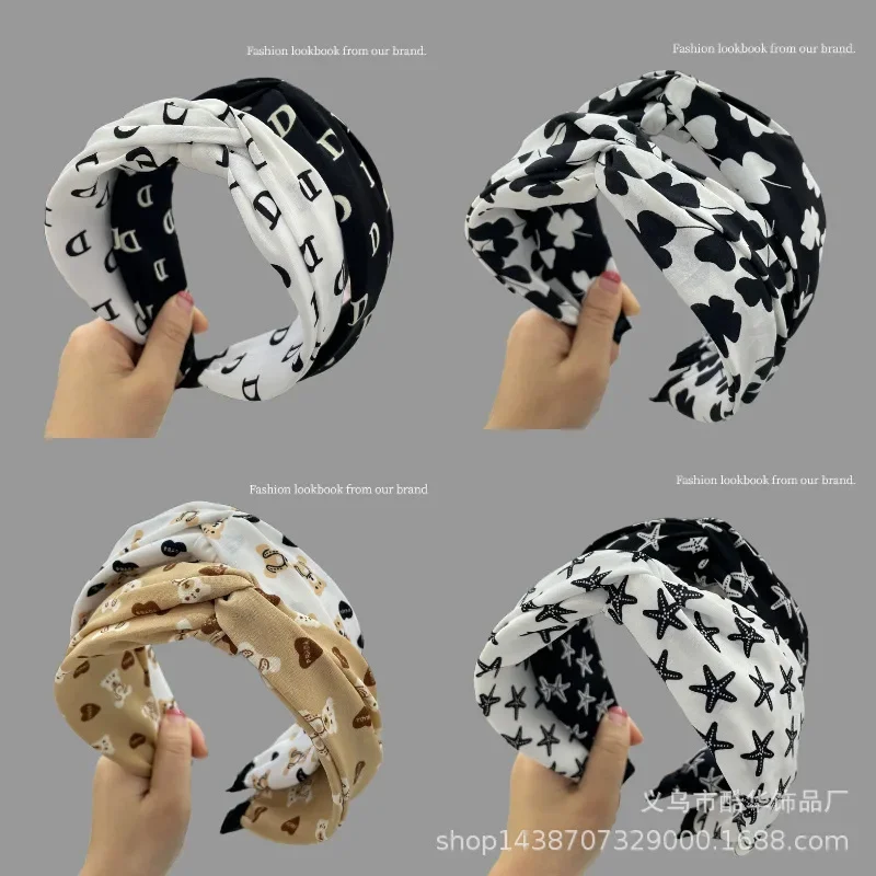 New Korean Cross Headband Bear Pattern Wide Edge Headband Simple Fashion Hairpin Women Hair Accessories