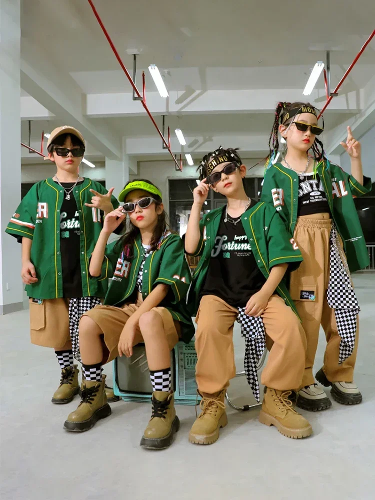 힙합 소년 패션 야구 재킷 솔리드 카고 바지 소녀 멋진 streetwear 어린이 재즈 의류 세트 어린이 거리 댄스 의상