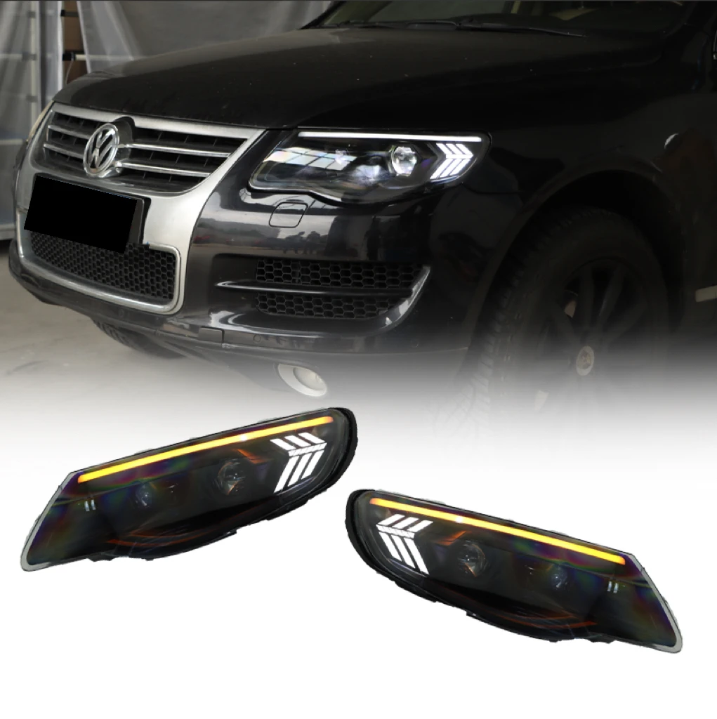 Applicable to 2007-2010 Volkswagen Touareg, old model Touareg front headlight assembly with LED dual lens and daytime running li