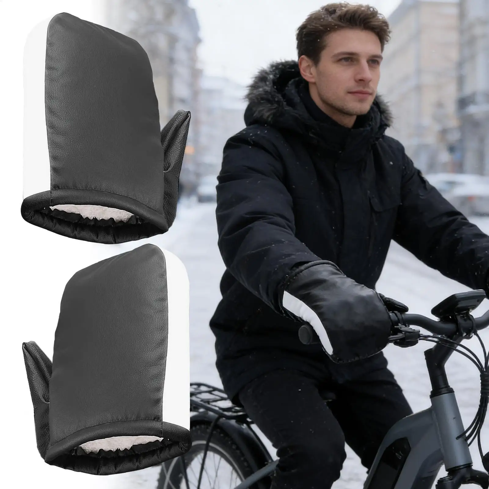 Motorcycle Handlebar Mitts PU Leather Reflective Comfortable Windproof Motorcycle Warm Gloves Winter Hand Warmers For Men Women