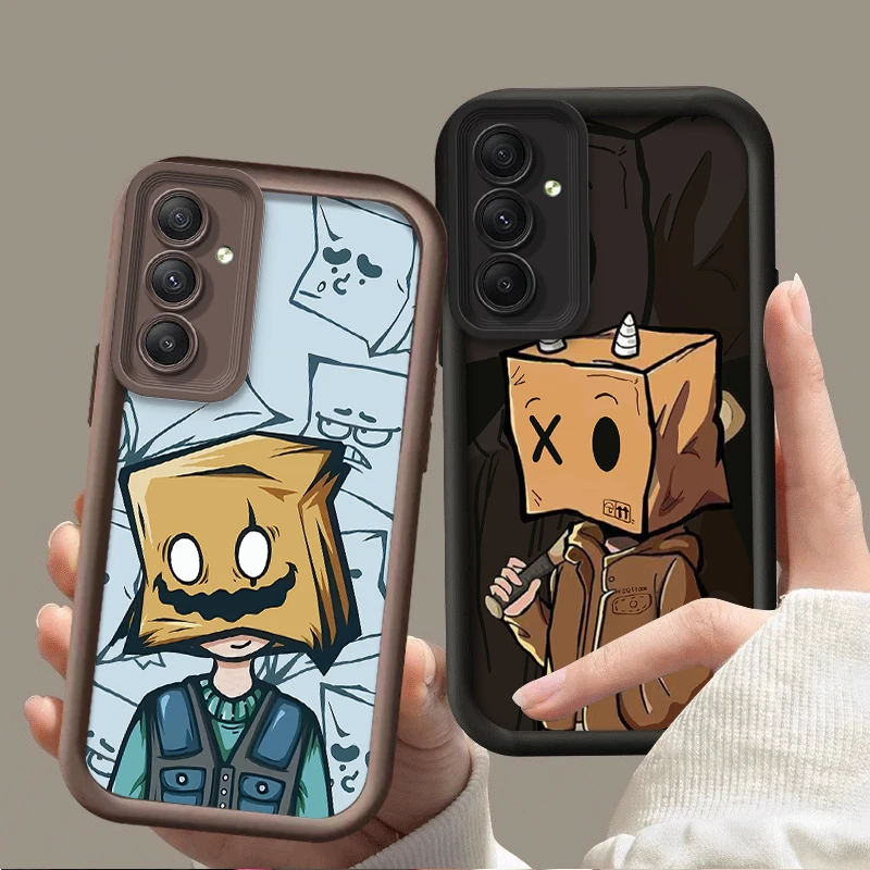 Cartoon Box Paper Man Silicone Phone Case For Samsung Galaxy S24 Ultra S23 S22 S21 Plus FE A54 A34 A14 A73 A53 A33 Soft Cover