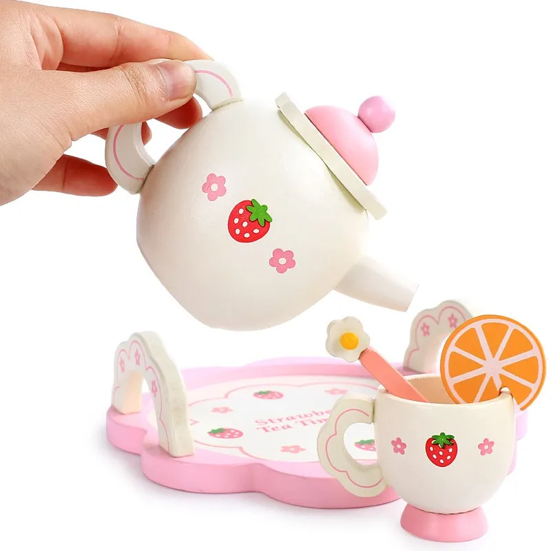 DokiToy Children's Imitation Teapot Afternoon Tea Cup Set Kitchen Toy Set Girls And Boys Wooden Playing House Toy Dropshipping