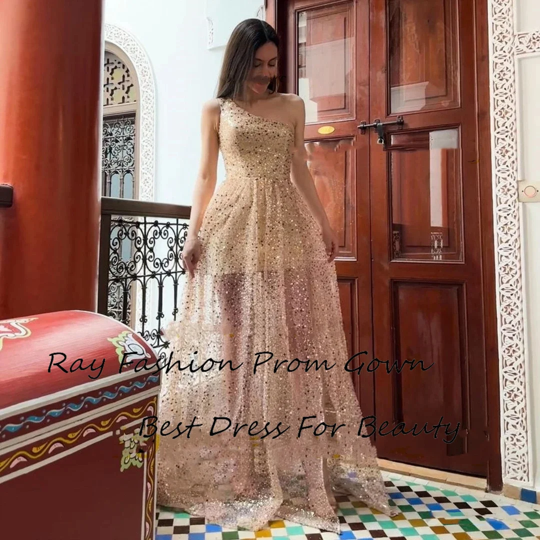 

Modest A Line Prom Dress Sequins Sexy One Shoulder Sleeveless Illusion Floor Length For Women Formal Evening Party Gowns