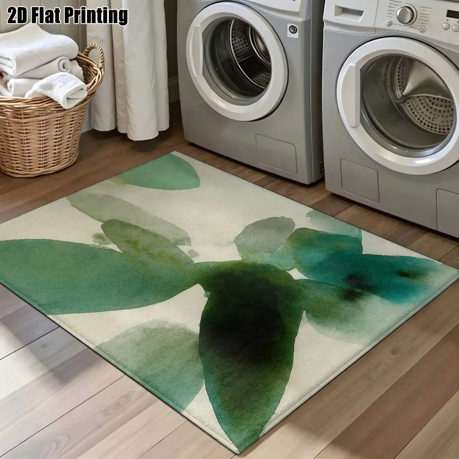 1Pc 2D Printed Carpet: Fresh Green & Blue Abstract Art, Nordic/Instagram-Style, Modern Minimalist, Machine Washable, Multi-Size, Suitable for Home Decor Such as Entryway, Dining Room, Foyer, Bedroom, Living Room