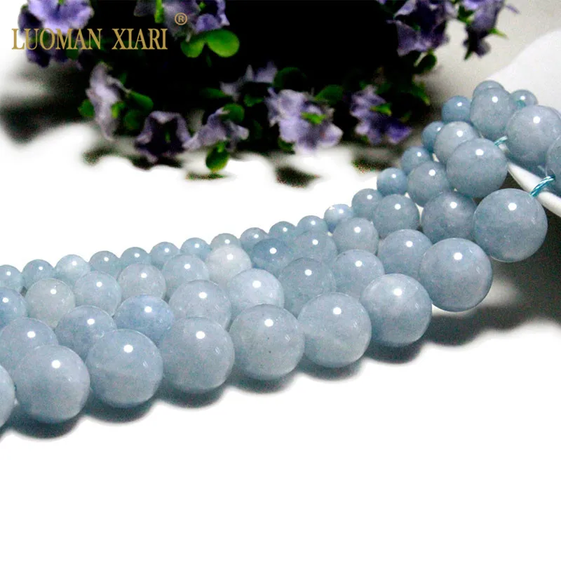 Wholesale Natural Stone Blue Aquamarines Loose Round Spacer Beads For Jewelry Making DIY Bracelet Accessories 4/6/8/10 /12 mm