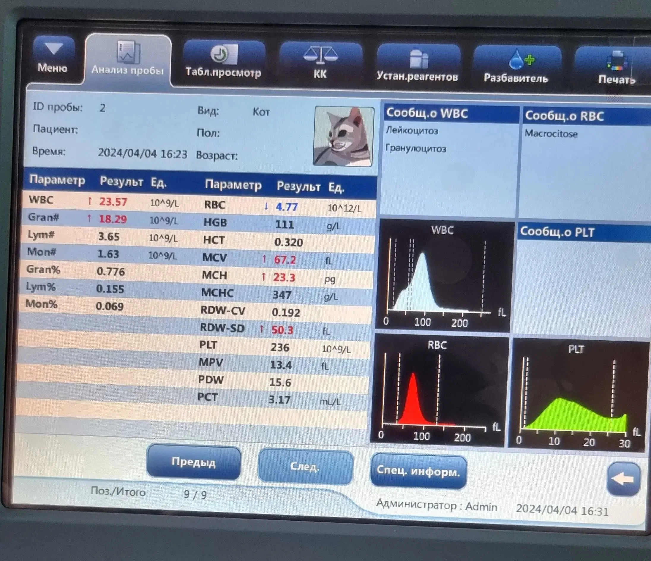 Mindray BC-20 VET 3- part vet   analyzer veterinary  counter