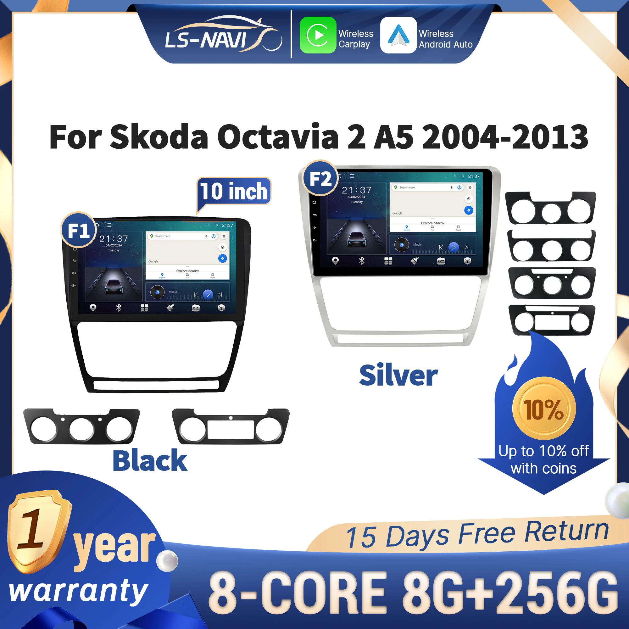 

Carplay 4G Head Unit Stereo Touch Screen for Skoda Octavia 2 A5 2004-2013 Wireless Multimedia Navigation GPS Radio