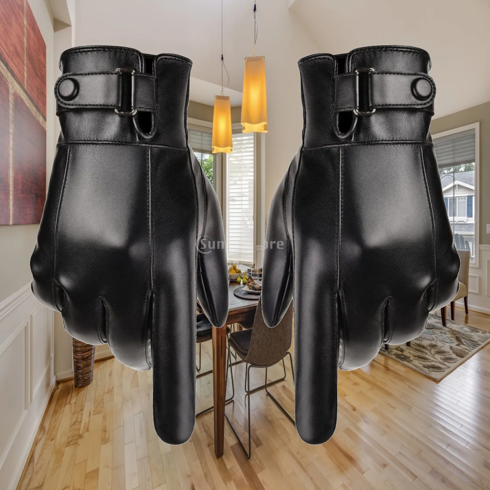 Men Winter PU Leather Gloves Soft Touch Screen Thermal Gloves