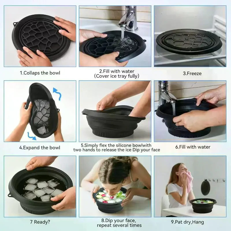 Protable Face Ice Bath Bowl For Facials Plunge Dipping Face Folding Ice Facials Washbasin Facials Skin Care Tool For Home Travel