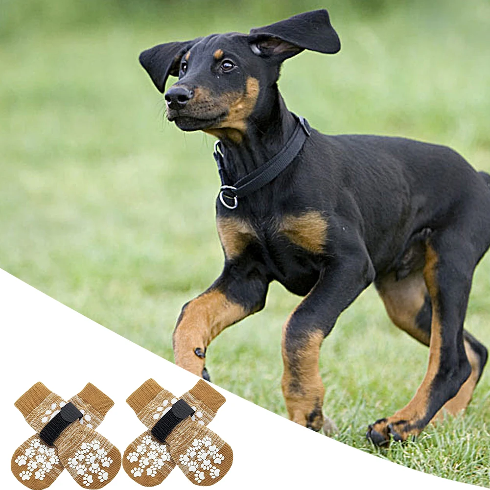 4 Pcs Dog Socks with Adjustable Strap Paw Protector Socks with Traction Control Dog Grip Socks for Indoor Hardwood Floors