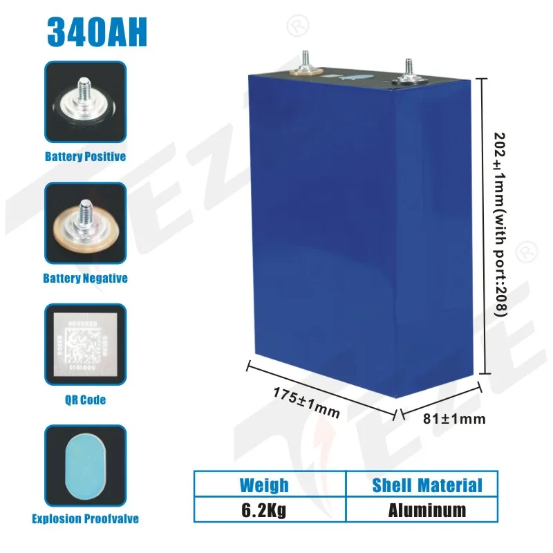 Imagem -02 - Bateria Classe a Faça Você Mesmo 12v 24v 48v Recarregável Lítio Ferro Fosfato Batteri para ev rv ue Livre de Impostos 416 Peças 3.2v 340ah Lifepo4