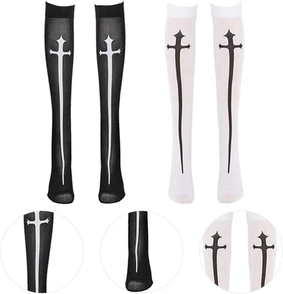 PESENAR Halloween Knee High Socks Decorative Cosplay Stockings Stockings Halloween Party Decoration Nun Costume Accessories
