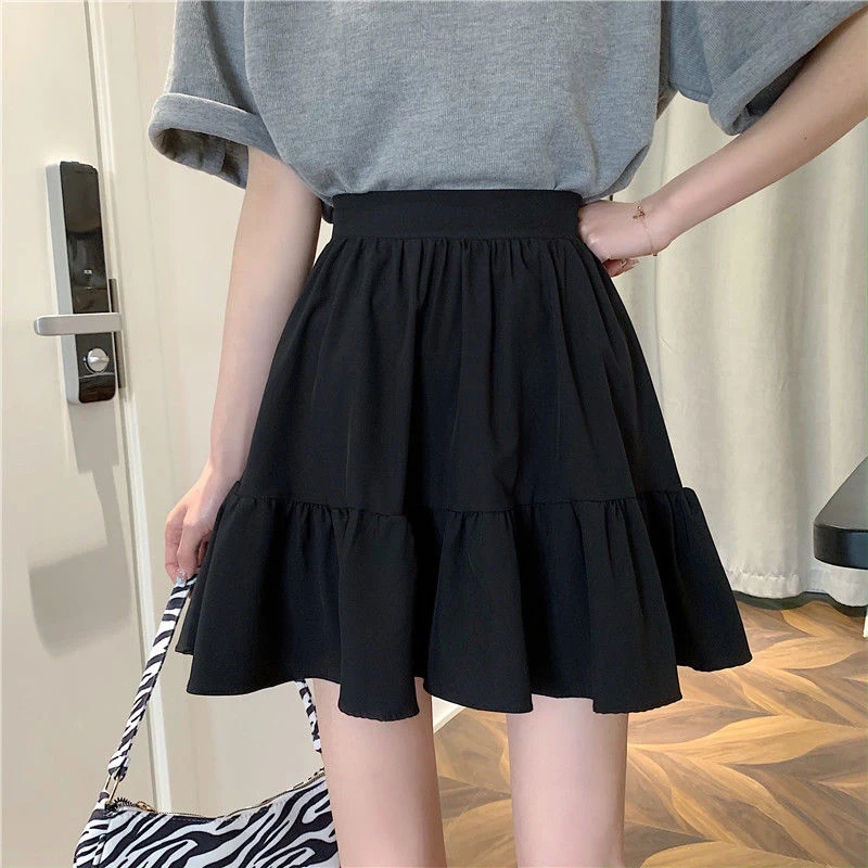 Black Mini Skirt Women Korean Sweet Preppy Style A Line Skirt Ladies Summer Fashion Elegant High Waist All Match Skirt New