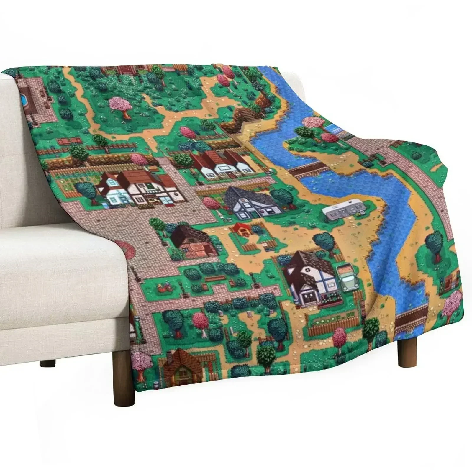 

Stardew valley town map Throw Blanket Flannel Fabric Nap Polar Cute Plaid Blankets