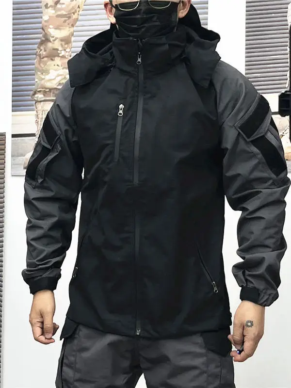 

Tactical Outdoor Windbreaker Coat for Men Waterproof Hooded Detachable Polyester Fiber Long Sve Regular Fit Outdoor Jaet