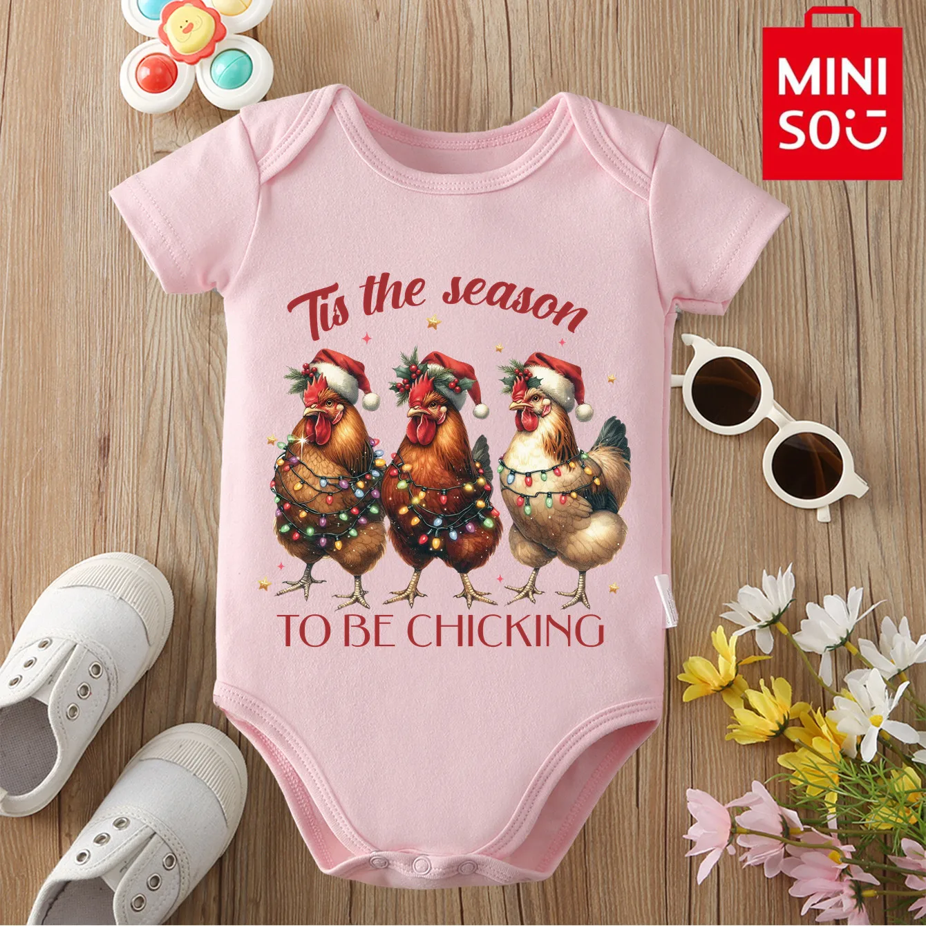 

MINISO комбинезон из чистого хлопка с Рождеством и Санта-Клаусом, тканевый боди для милого новорожденного 0-12 месяцев, лучший подарок для ребенка