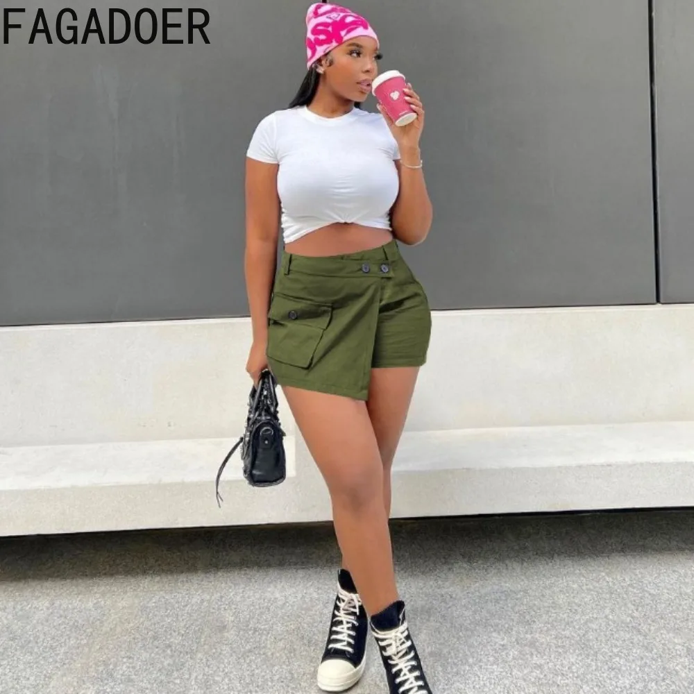 FAGADOER Fashion Y2K Irregular Pocket Cargo Shorts Women High Waisted Zipper Slim Shorts Casual Female Solid Matching Bottoms