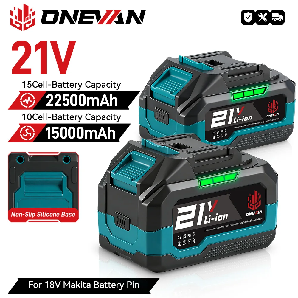 Batterie au lithium ONEVAN 22500mAh 15000mAh avec indicateur de capacité rechargeable pour outils électriques Makita 21V 18V