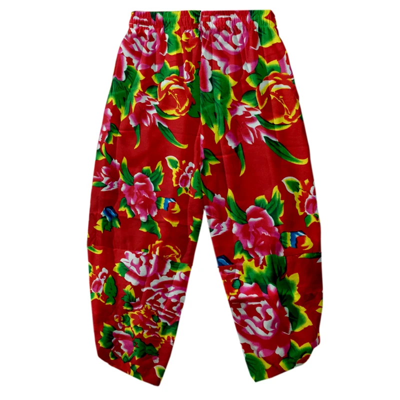 Big flowered pants, trendy ethnic style capris, male and female disco Tiktok birthday party, funny, loose and casual