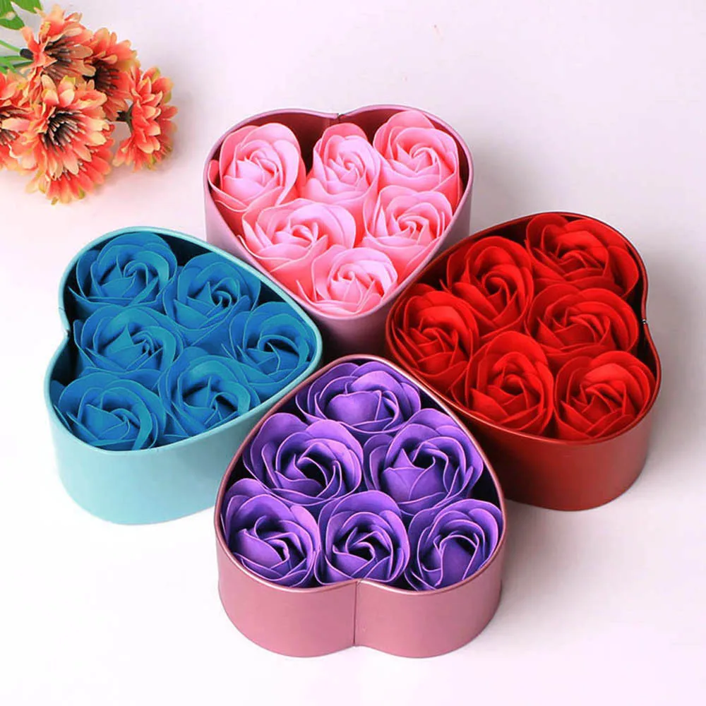 6Pcs Heart Scented Bath Body Petal Rose Flower Soap Wedding Decoration Gift Best Pink Blue Purple Red Four Color Soap