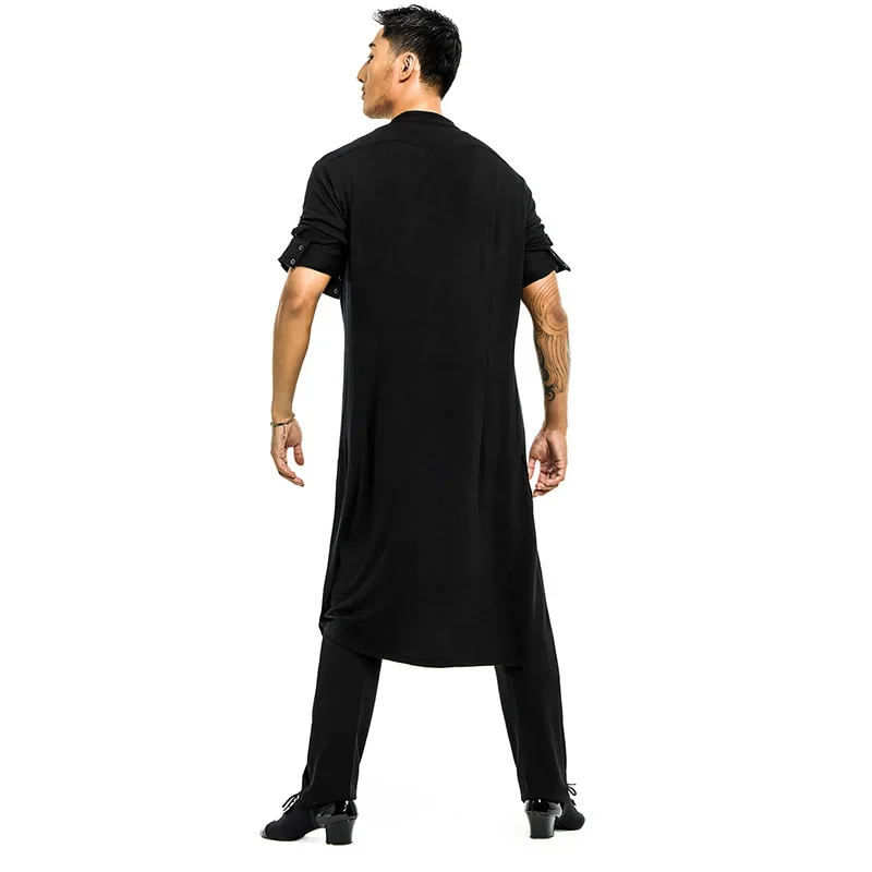 Abrigo de baile latino de manga larga para hombre y mujer, cárdigan largo negro, ropa de competición de baile latino para adultos, Ropa de baile de salón DNV21878