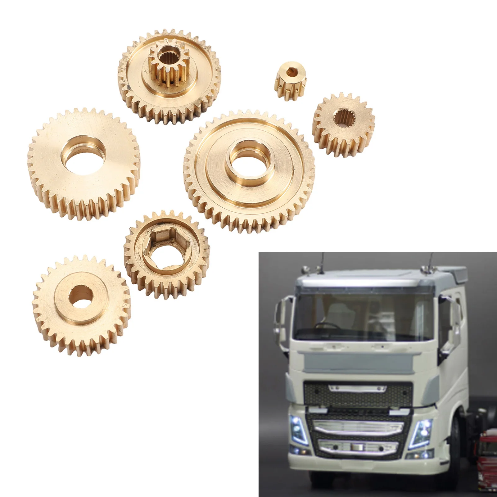 

7pcs RC Truck Gearbox Gear Set Brass Motor Gearbox Gear Parts Fit for Tamiya 1/14 RC Truck Sturdy Transmission Gears Set