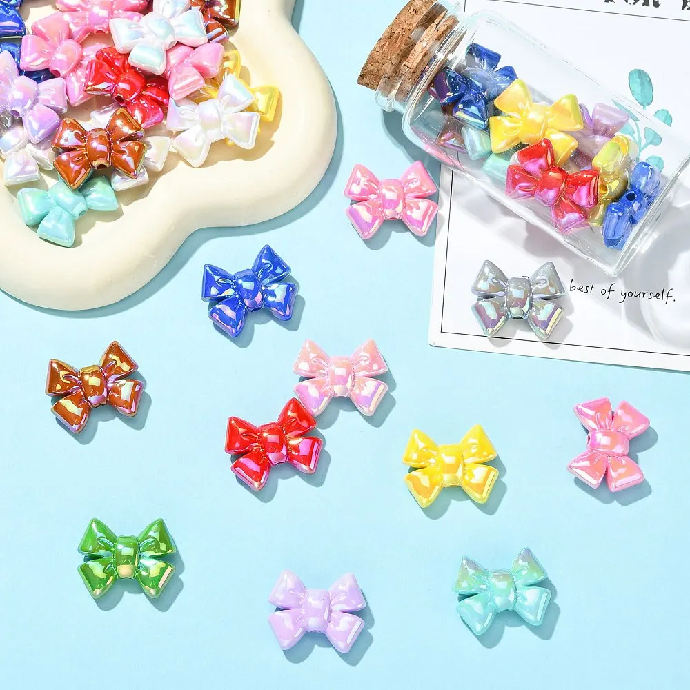 KitBeads 40pcs Shiny Bowknot Acrylic Beads Mixed Color AB Iridescent Bow Beads for DIY Jewelry Making Bracelet Necklace Crafts