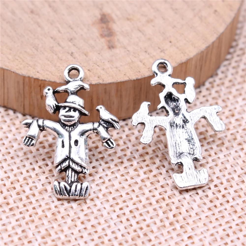 WYSIWYG 10pcs 25x18mm Scarecrow Charm Pendants For Jewelry Making Antique Silver Color Scarecrow Pendants Charm Scarecrow