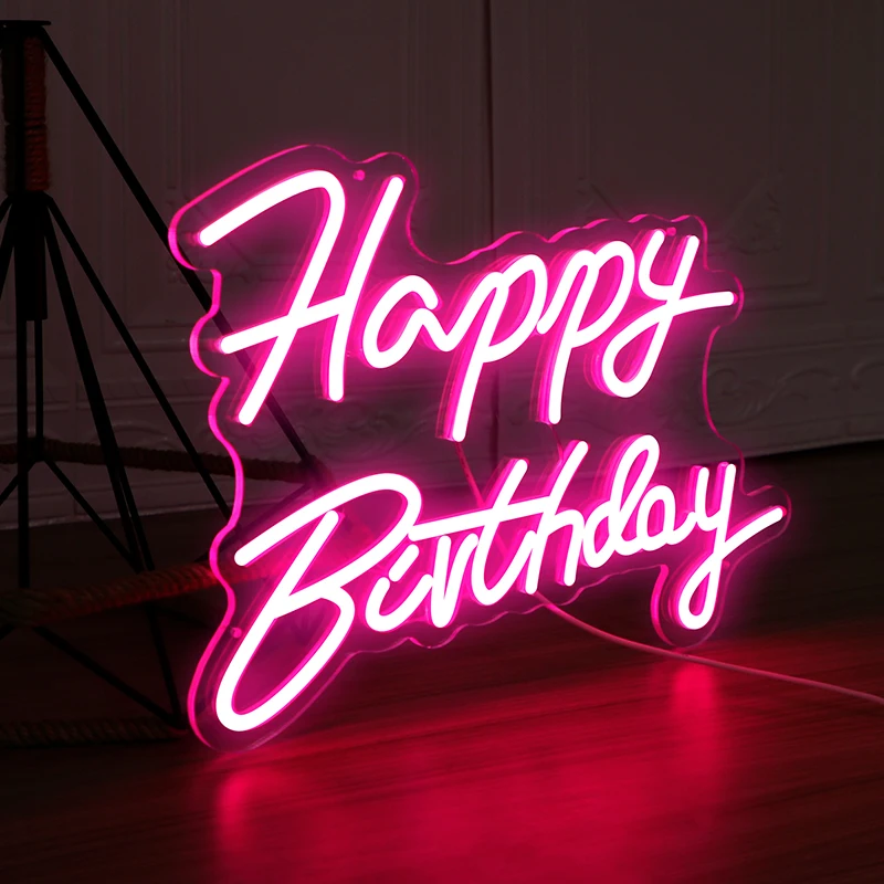 

Happy Birthday Led Flex Transparent Acrylic Wall Decor Neon Sign Light Letter Board Party Background Creative Gift