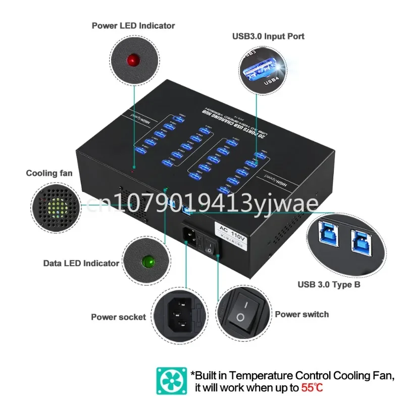 For Sipolar a223 20 Port Usb Hub 3.0 Industrial  200W Powered