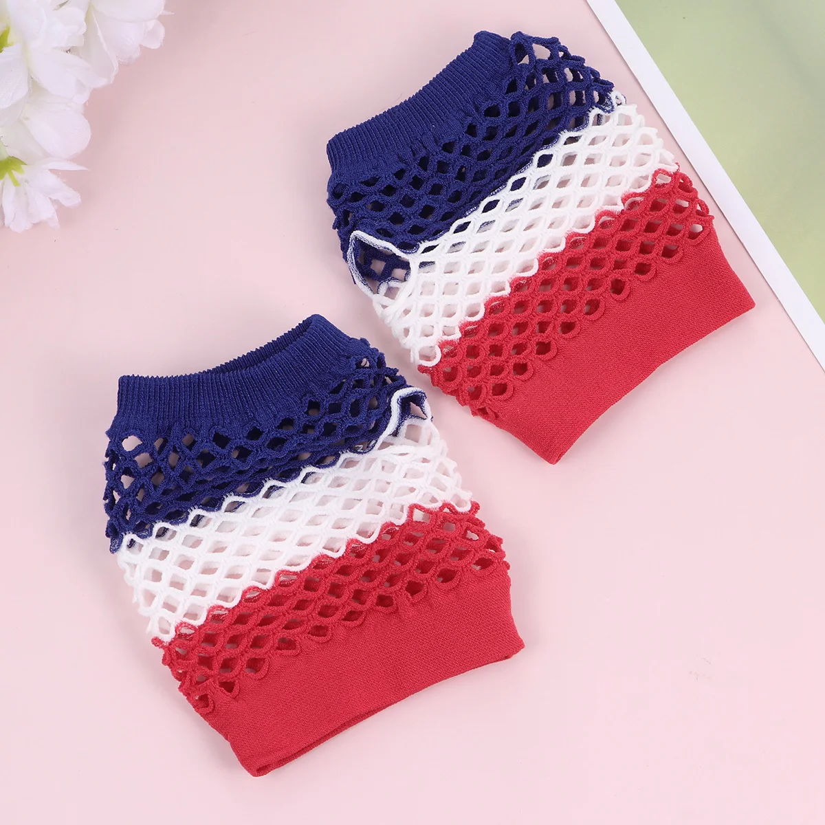 

5 Pairs Red White Blue Fishnet Gloves Durable Elastic Half Finger Party Accessories Functional Flag Design