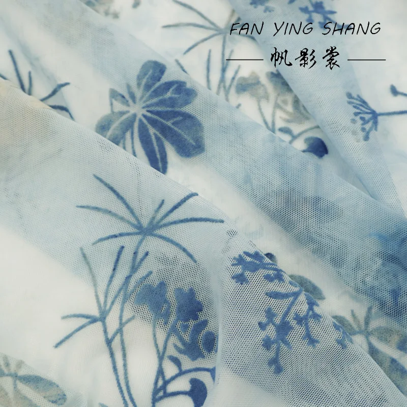 2025 الأزرق التعادل صبغ شبكة مرنة يتدفقون النسيج ل شيونغسام Telas Para Costura Tissus Couture ткан القماش Tecido لتقوم بها بنفسك