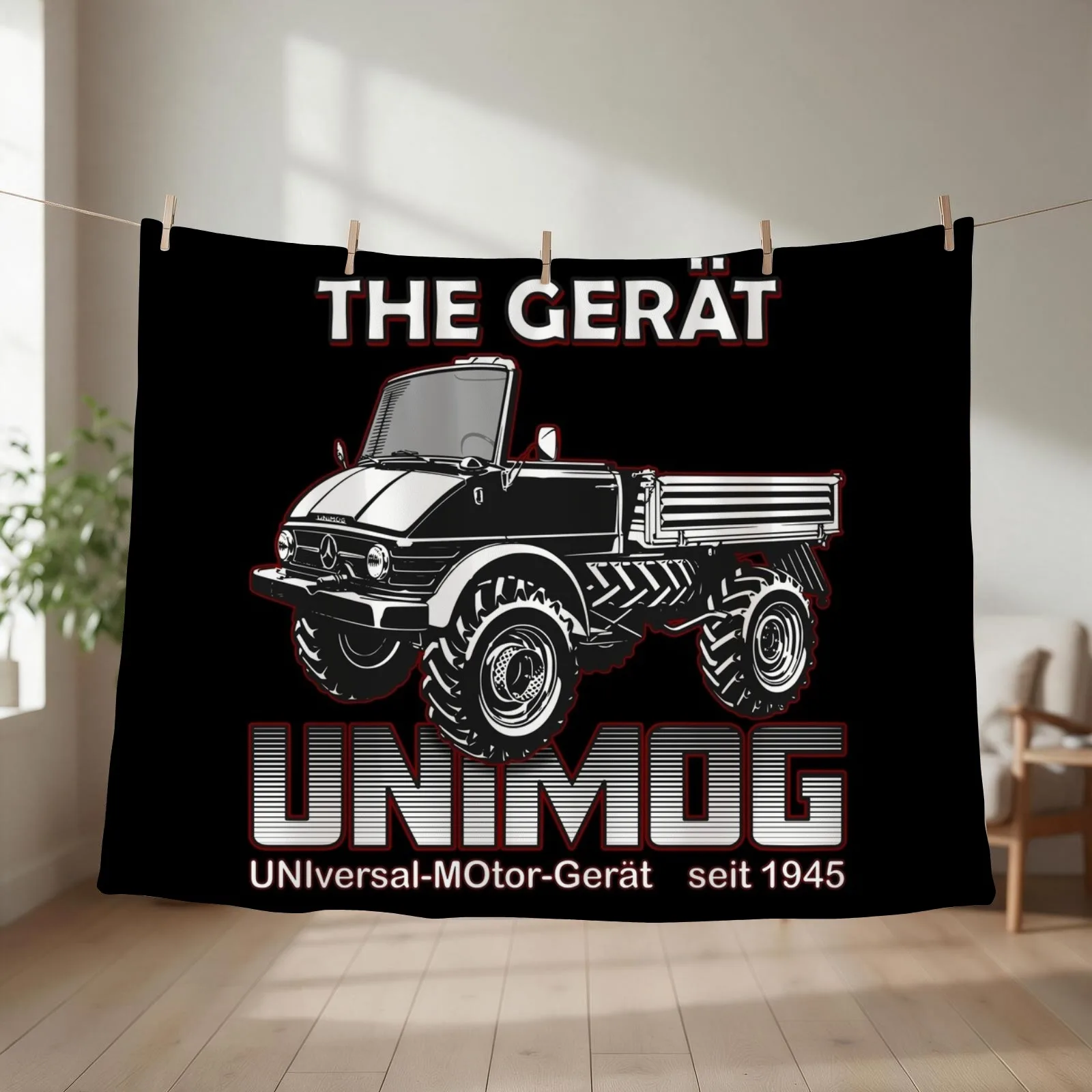THE GREAT UNIMOG (UNIversal-MOtor-Ger?t) - on black Throw Blanket couch cozy soft plush fuzzy picnic outdoor blanket
